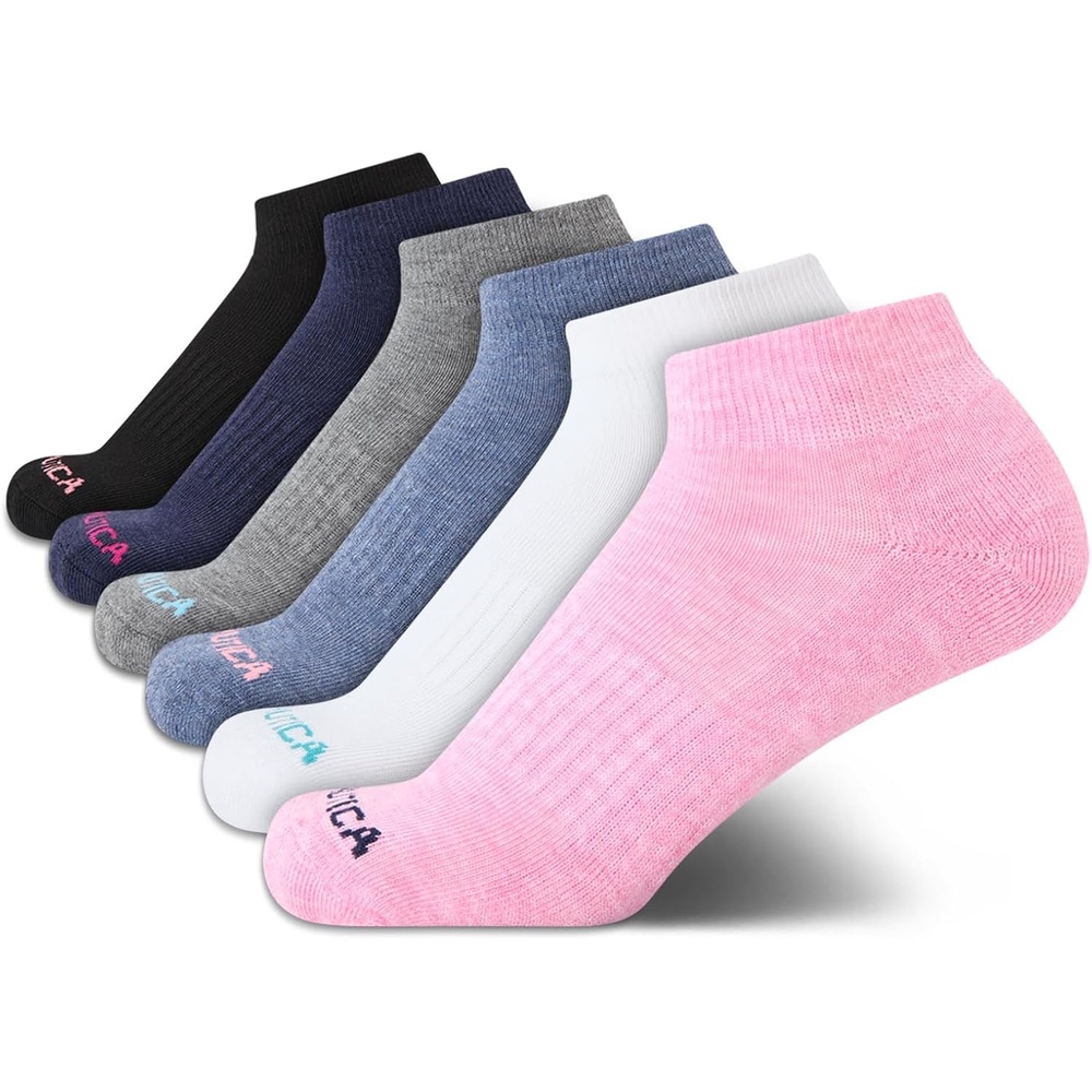 image:imageNautica Womens Quarter Socks 6 Pack Cushioned Athletic Performance Breathable Mesh Womens Ankle Socks Sizes 410Blue Assorted