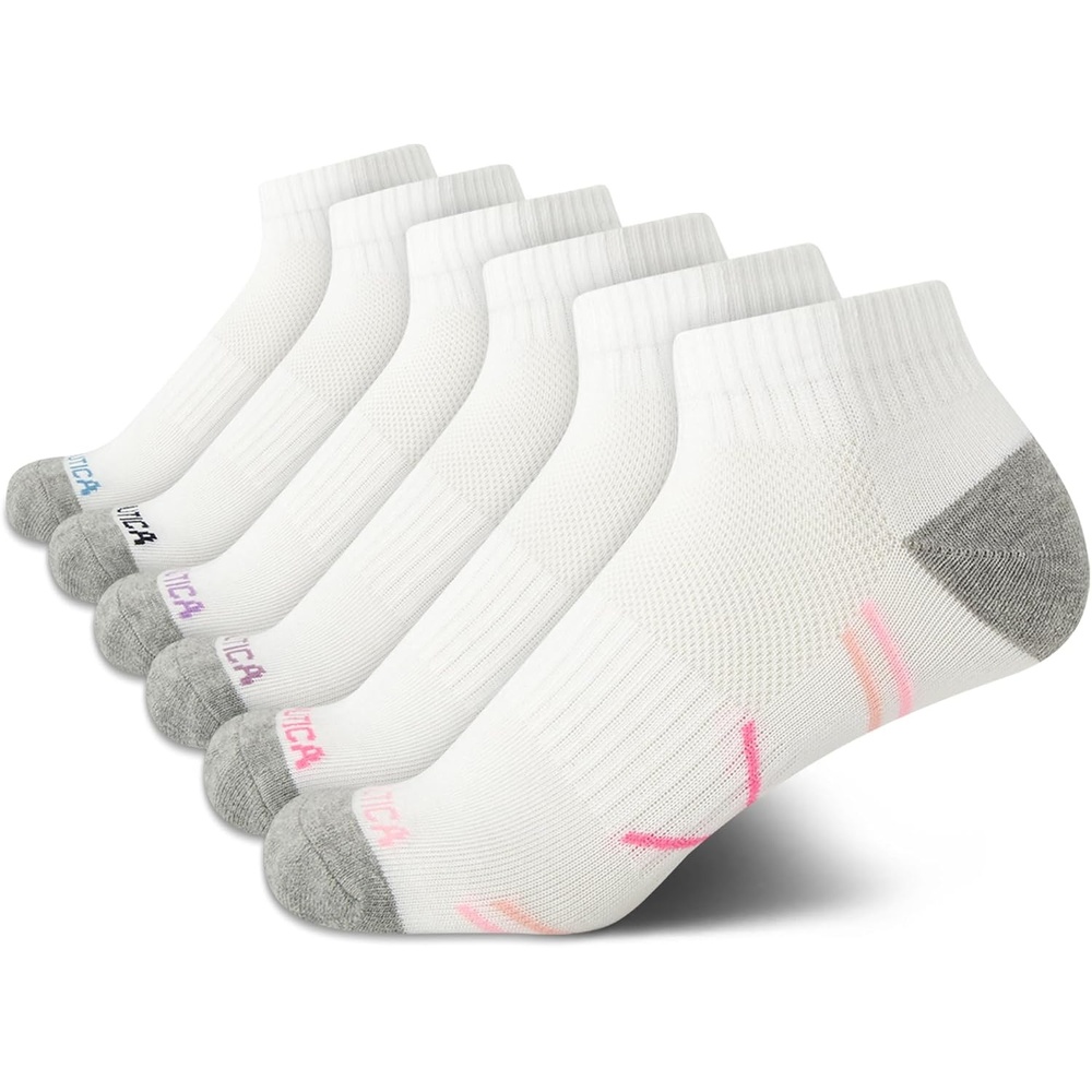 image:imageNautica Womens Quarter Socks  6 Pack Cushioned Athletic Performance Breathable Mesh Womens Ankle Socks Sizes 410Classic White