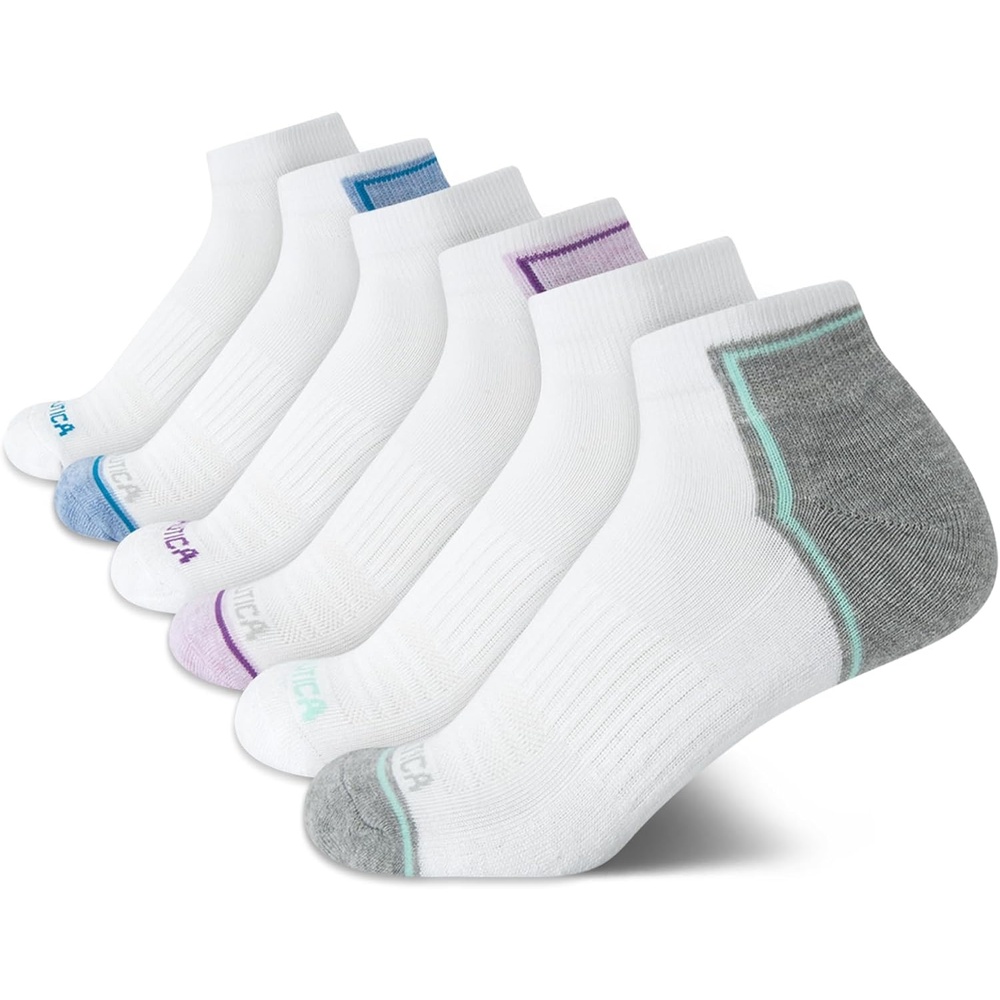 image:imageNautica Womens Quarter Socks  6 Pack Cushioned Athletic Performance Breathable Mesh Womens Ankle Socks Sizes 410White Multi