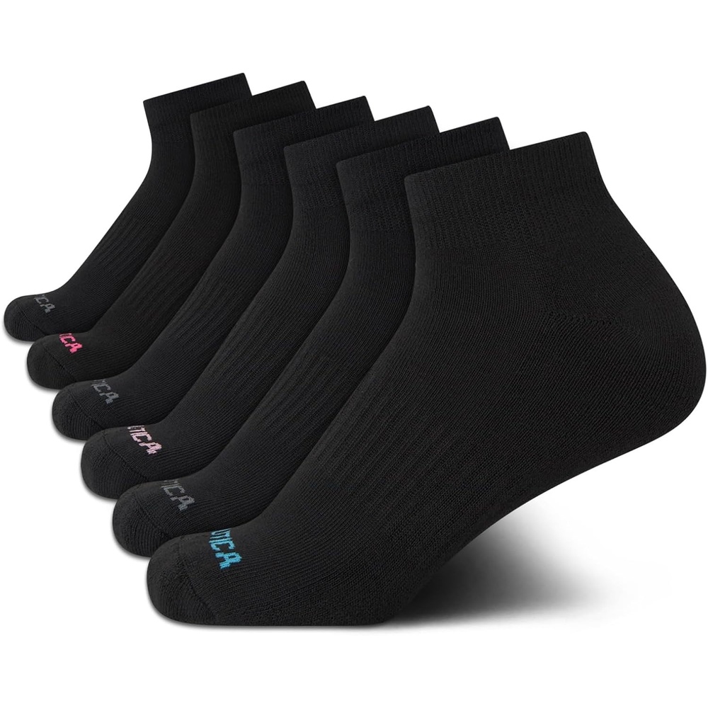 image:imageNautica Womens Quarter Socks  6 Pack Cushioned Moisture Wicking Athletic Quarter Socks for WomenAll Black