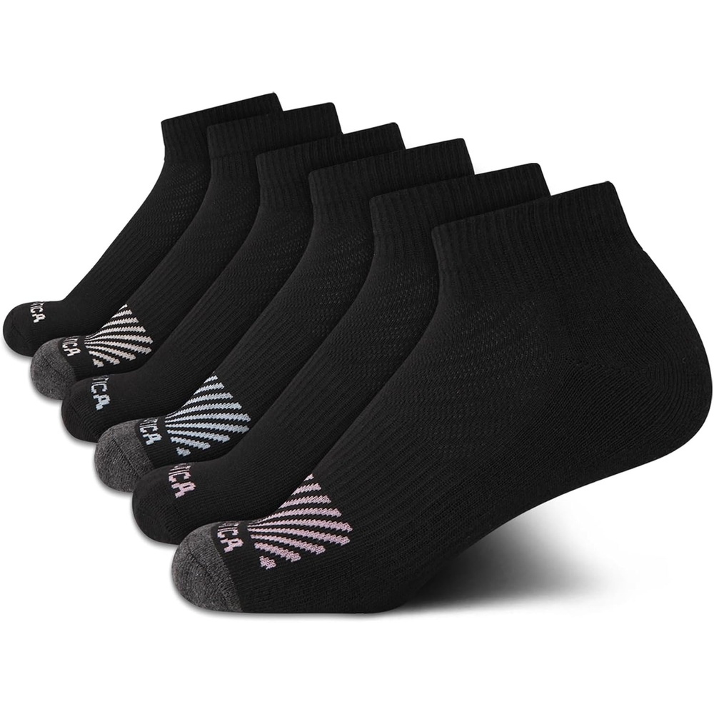 image:imageNautica Womens Quarter Socks 6 Pack Cushioned Moisture Wicking Athletic Quarter Socks for WomenBlack Logo