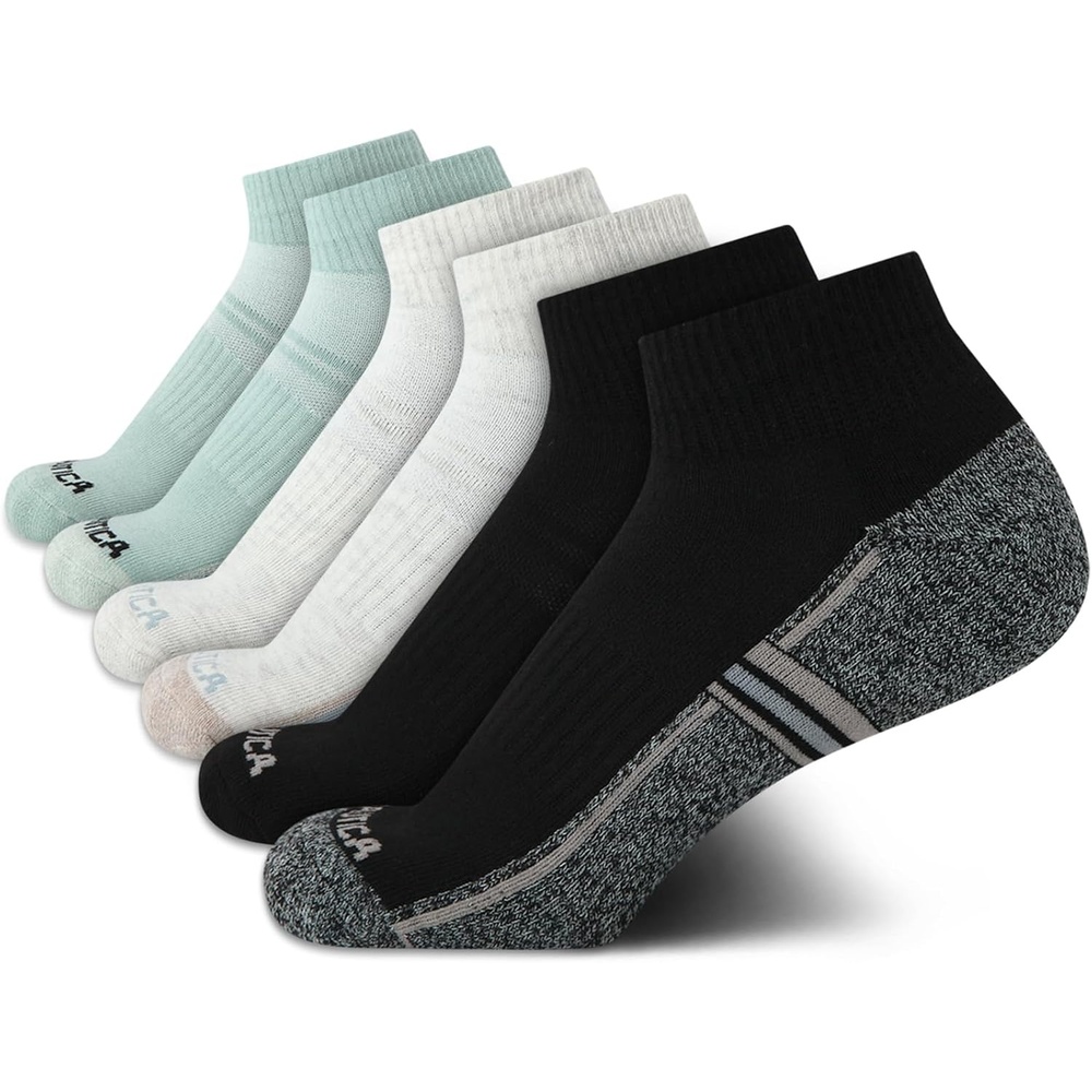 image:imageNautica Womens Quarter Socks 6 Pack Cushioned Moisture Wicking Athletic Quarter Socks for WomenBlackOatmealGreen