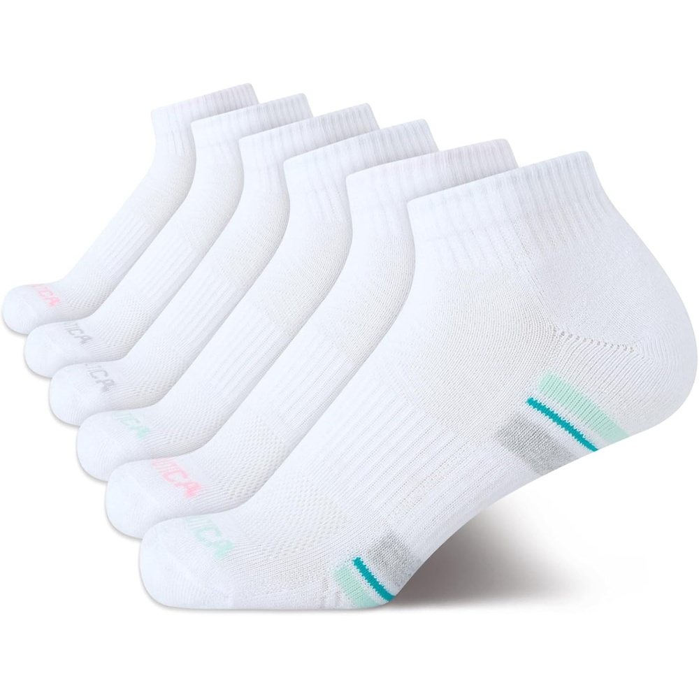 image:imageNautica Womens Quarter Socks 6 Pack Cushioned Moisture Wicking Athletic Quarter Socks for WomenWhiteBlue