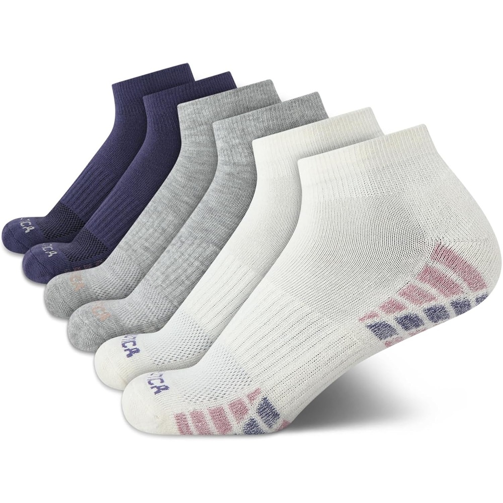 image:imageNautica Womens Quarter Socks  6 Pack Cushioned Moisture Wicking Athletic Quarter Socks for WomenWhiteGreyBlue