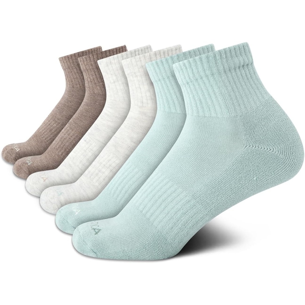 image:imageNautica Womens Quarter Socks  6 Pack Cushioned Moisture Wicking Athletic Socks for Women for Gym Running Sports 410Green Assorted