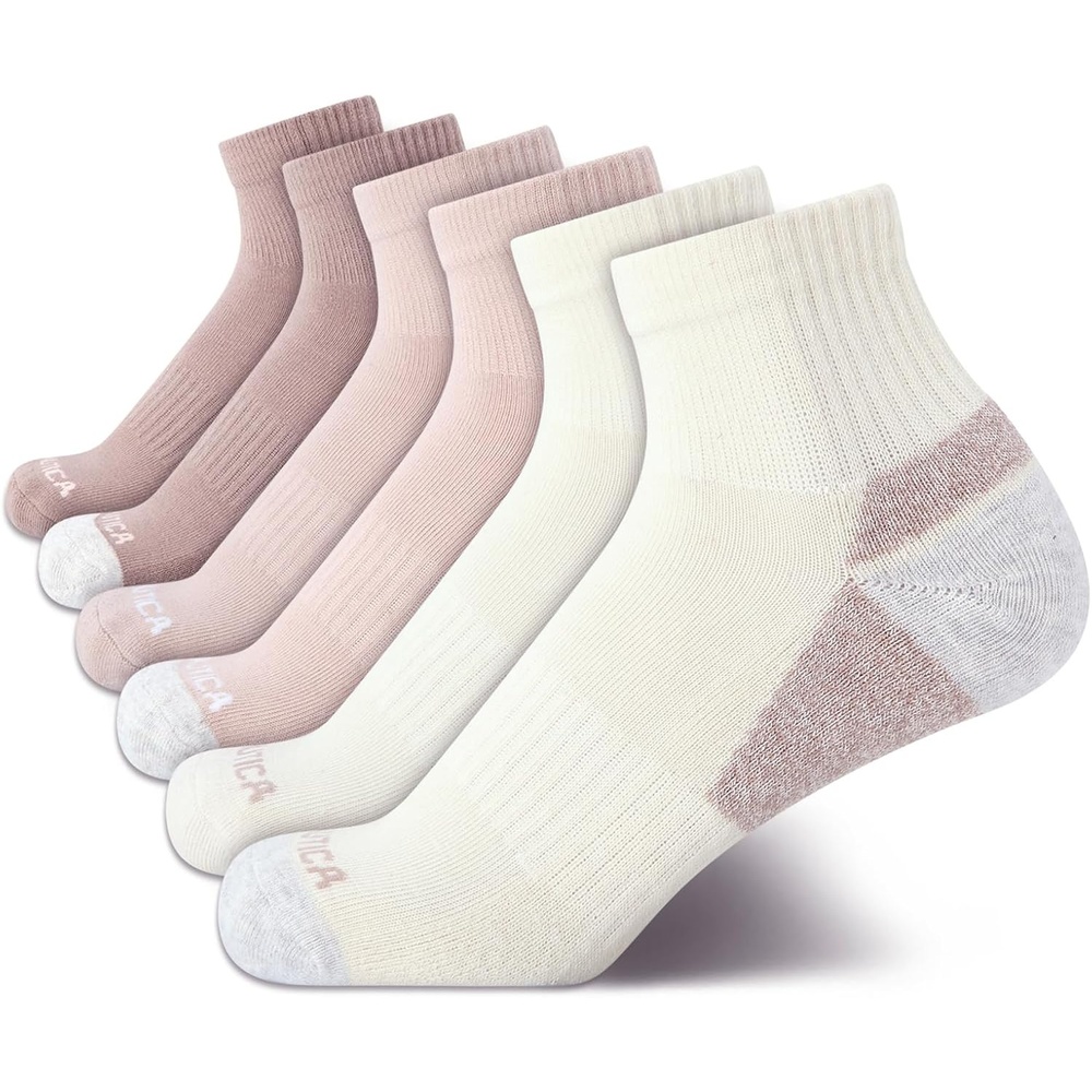 image:imageNautica Womens Quarter Socks  6 Pack Cushioned Moisture Wicking Athletic Socks for Women for Gym Running Sports 410Neutral Assorted