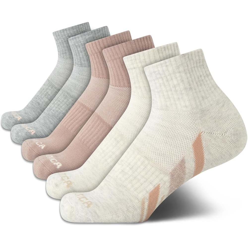 image:imageNautica Womens Quarter Socks 6 Pack Cushioned Moisture Wicking Athletic Socks for Women for Gym Running Sports 410Oatmeal Heather
