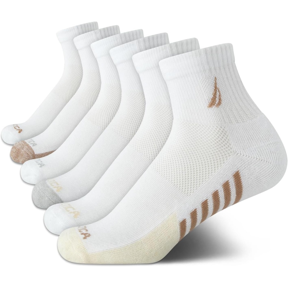 image:imageNautica Womens Quarter Socks 6 Pack Cushioned Moisture Wicking Athletic Socks for Women for Gym Running Sports 410WhiteOatmeal