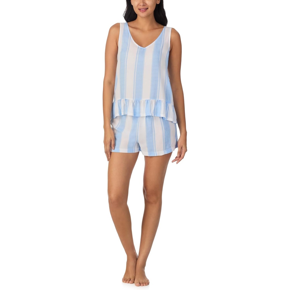 image:imageNautica Womens Short Pajama Set  Summer 2 Piece Lightweight Rayon Ruffle Tank with Shorts  Lounge and Sleep Sets for WomenBlue Stripe