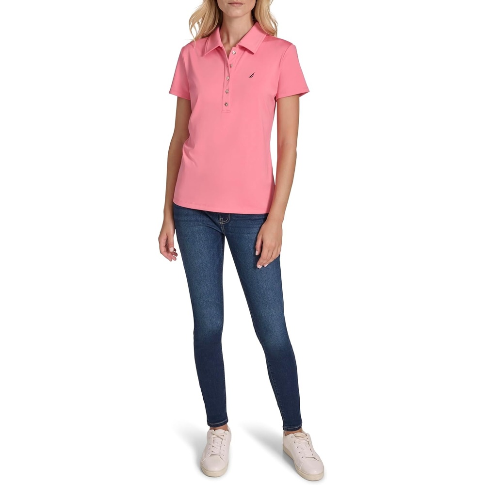 image:imageNautica Womens Short Sleeve Collared Cotton Interlock Soft Touch PoloConfetti