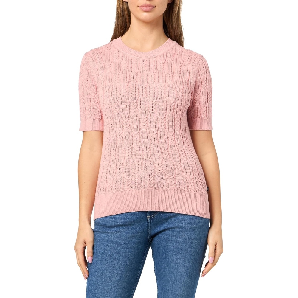image:imageNautica Womens Short Sleeve Crew Neck Cable Solid SweaterBridal Rose