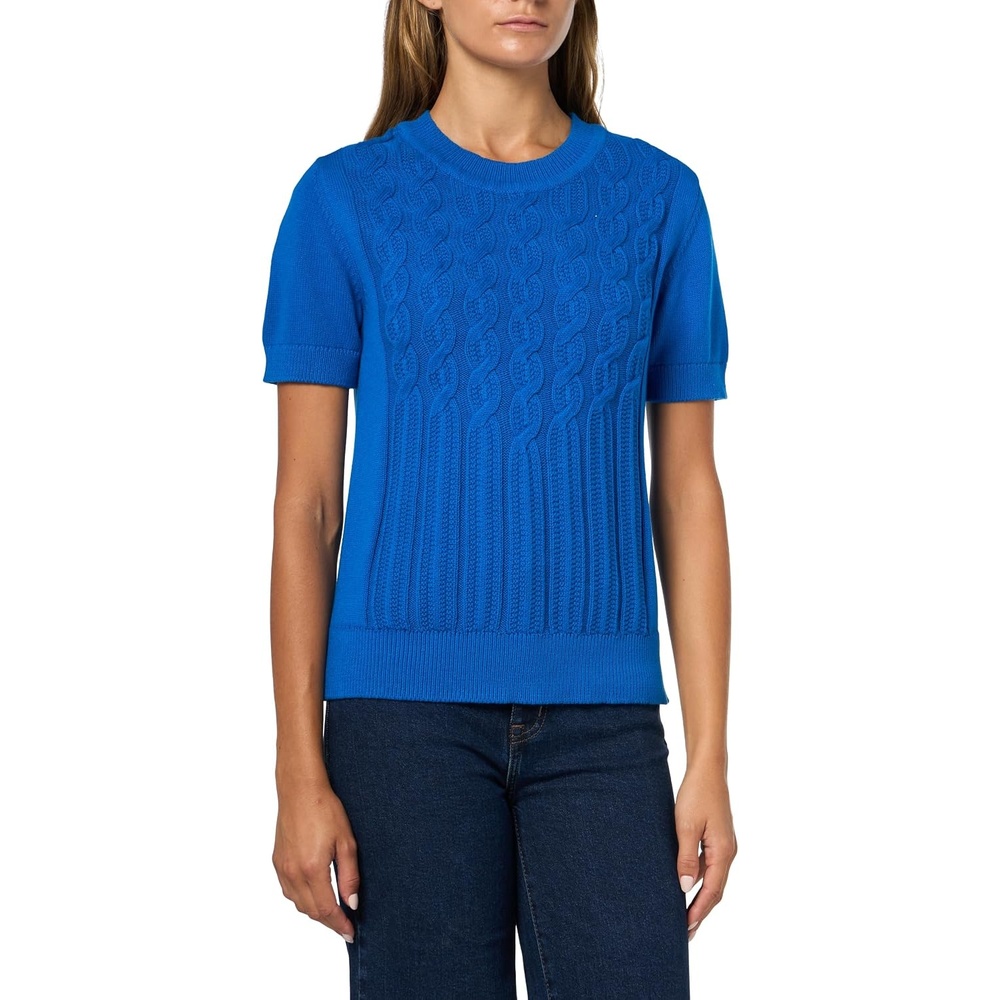 image:imageNautica Womens Short Sleeve Crew Neck Cable Solid SweaterCerulean