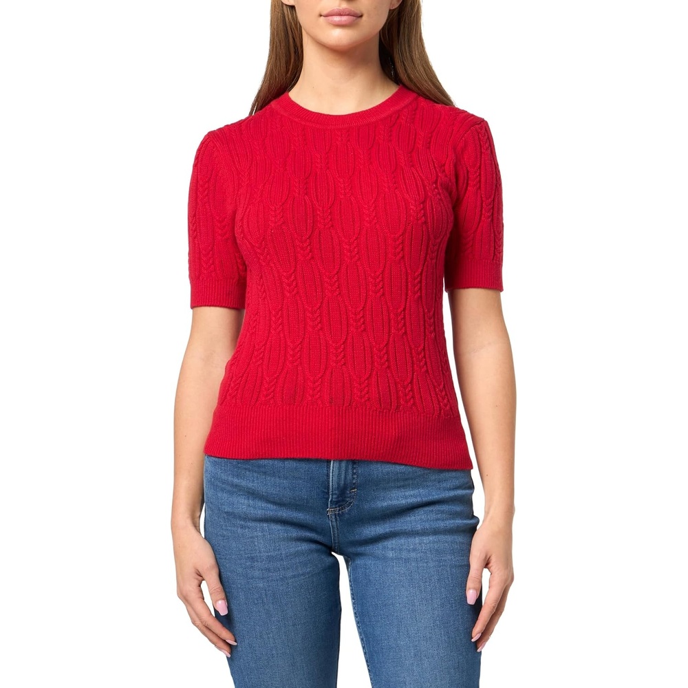 image:imageNautica Womens Short Sleeve Crew Neck Cable Solid SweaterScarlet