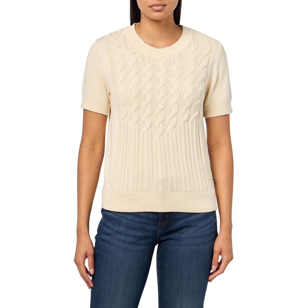 image:imageNautica Womens Short Sleeve Crew Neck Cable Solid SweaterWhite Swan