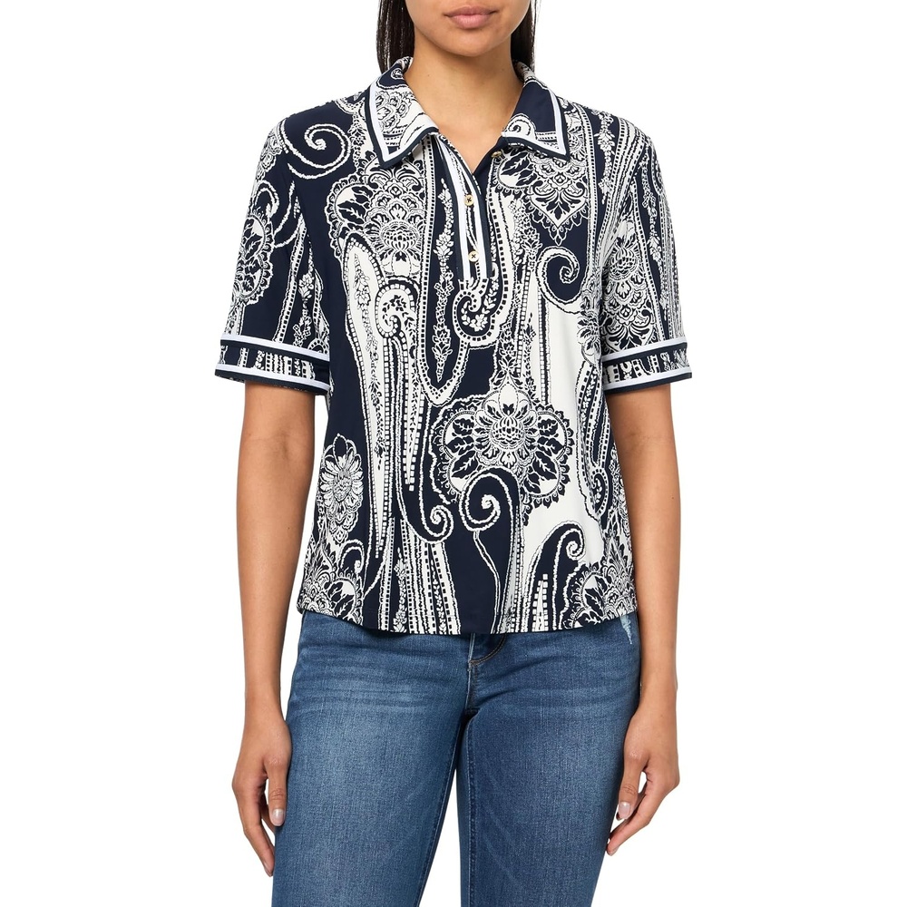 image:imageNautica Womens Short Sleeve Knit Paisley Print Collared PoloNight SkyIvory