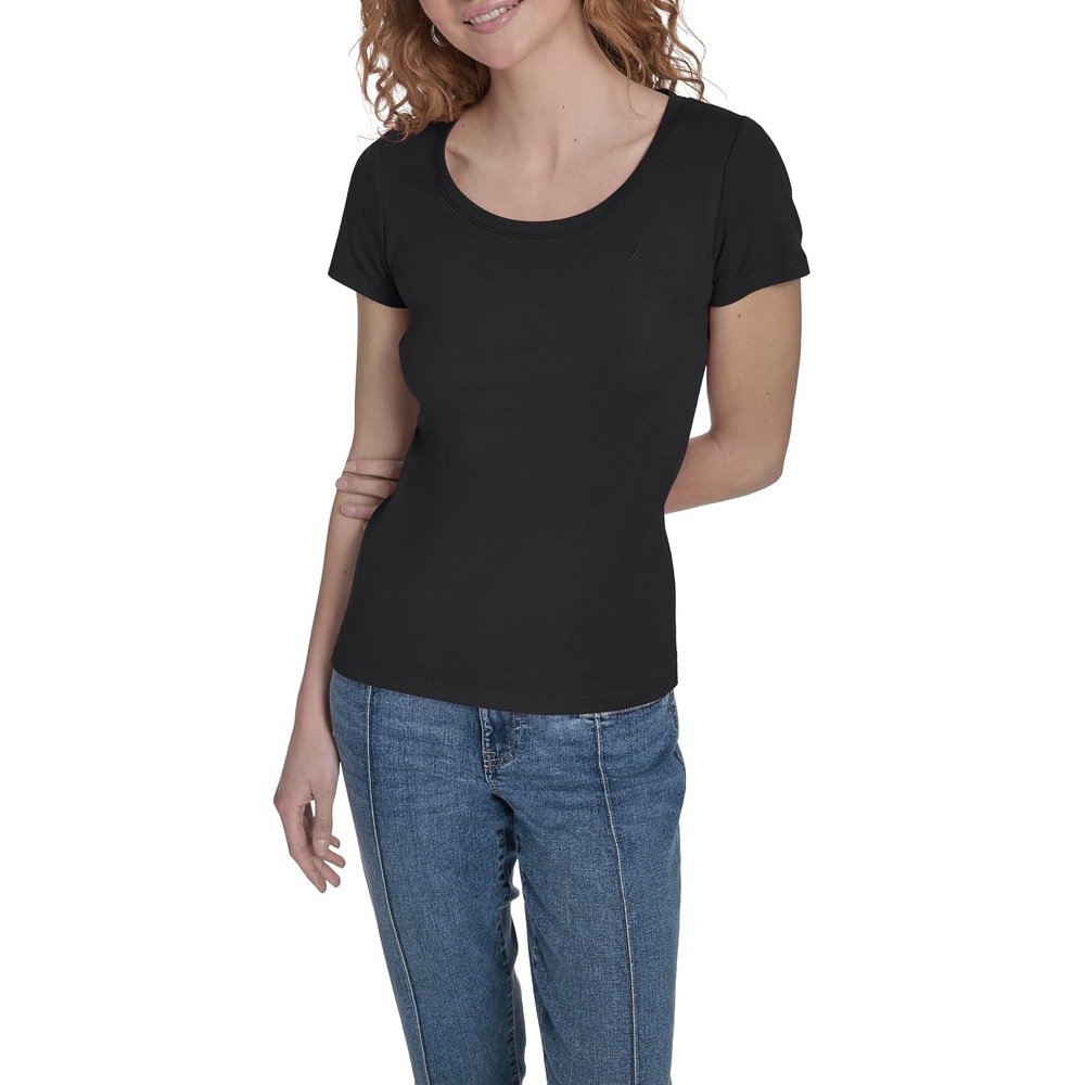 image:imageNautica Womens Short Sleeve Solid Cotton Scoop Neck TShirtBlack