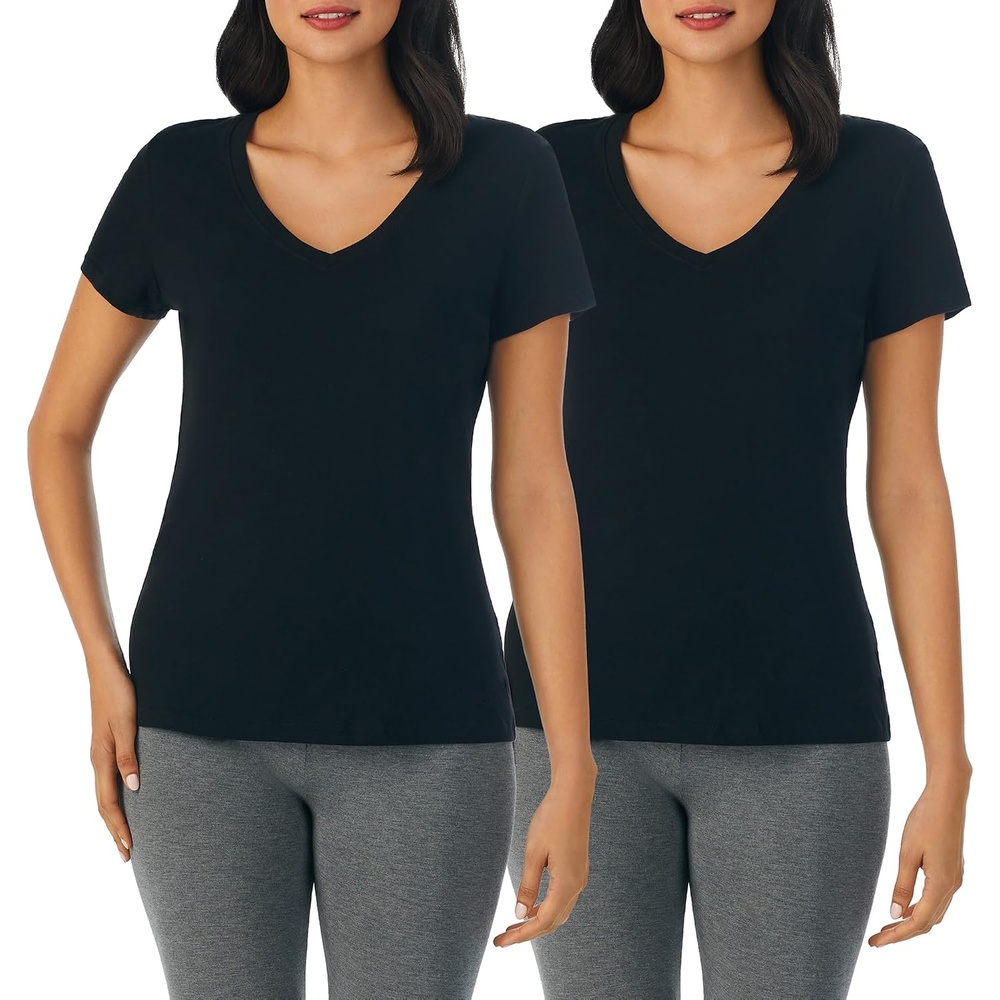 image:imageNautica Womens Sleep Shirt Lightweight Breathable Pajama Top Cotton Knit Jersey VNeck Sleepwear and Loungewear2 Pack BlackBlack