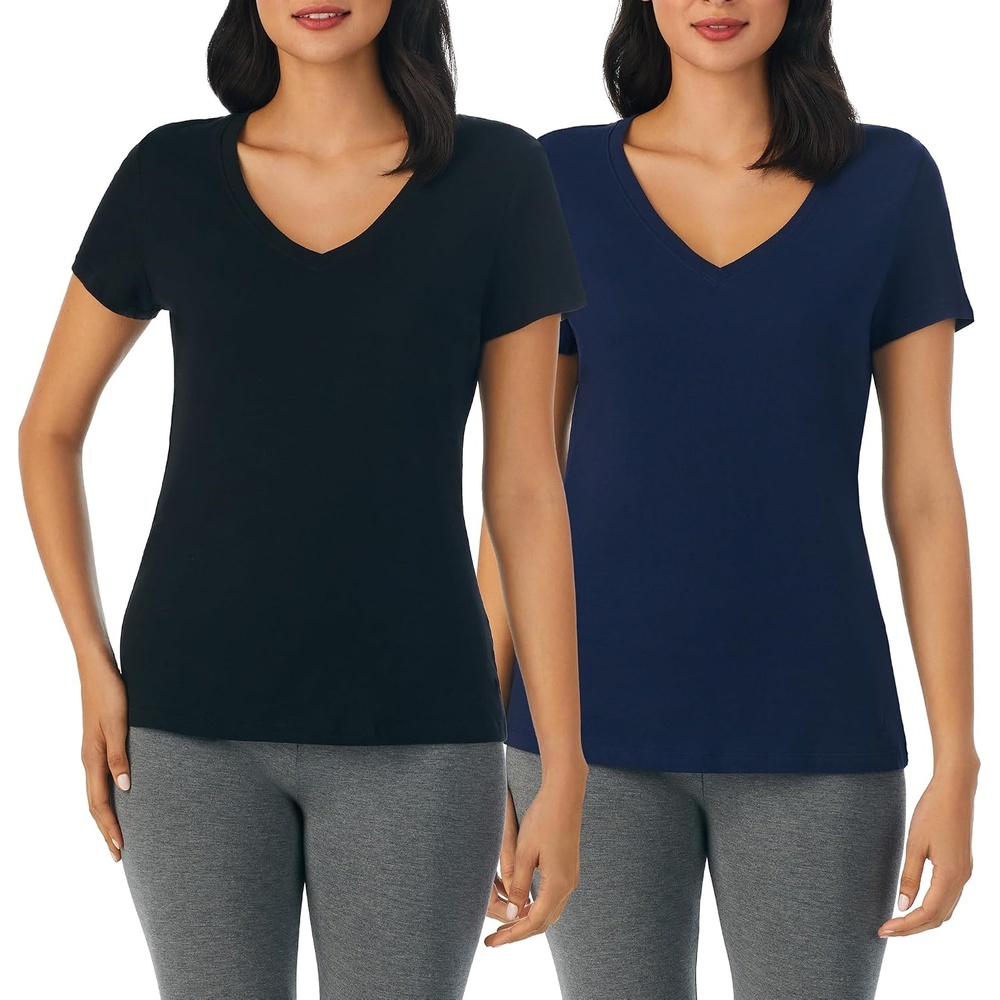 image:imageNautica Womens Sleep Shirt Lightweight Breathable Pajama Top Cotton Knit Jersey VNeck Sleepwear and Loungewear2 Pack NavyBlack