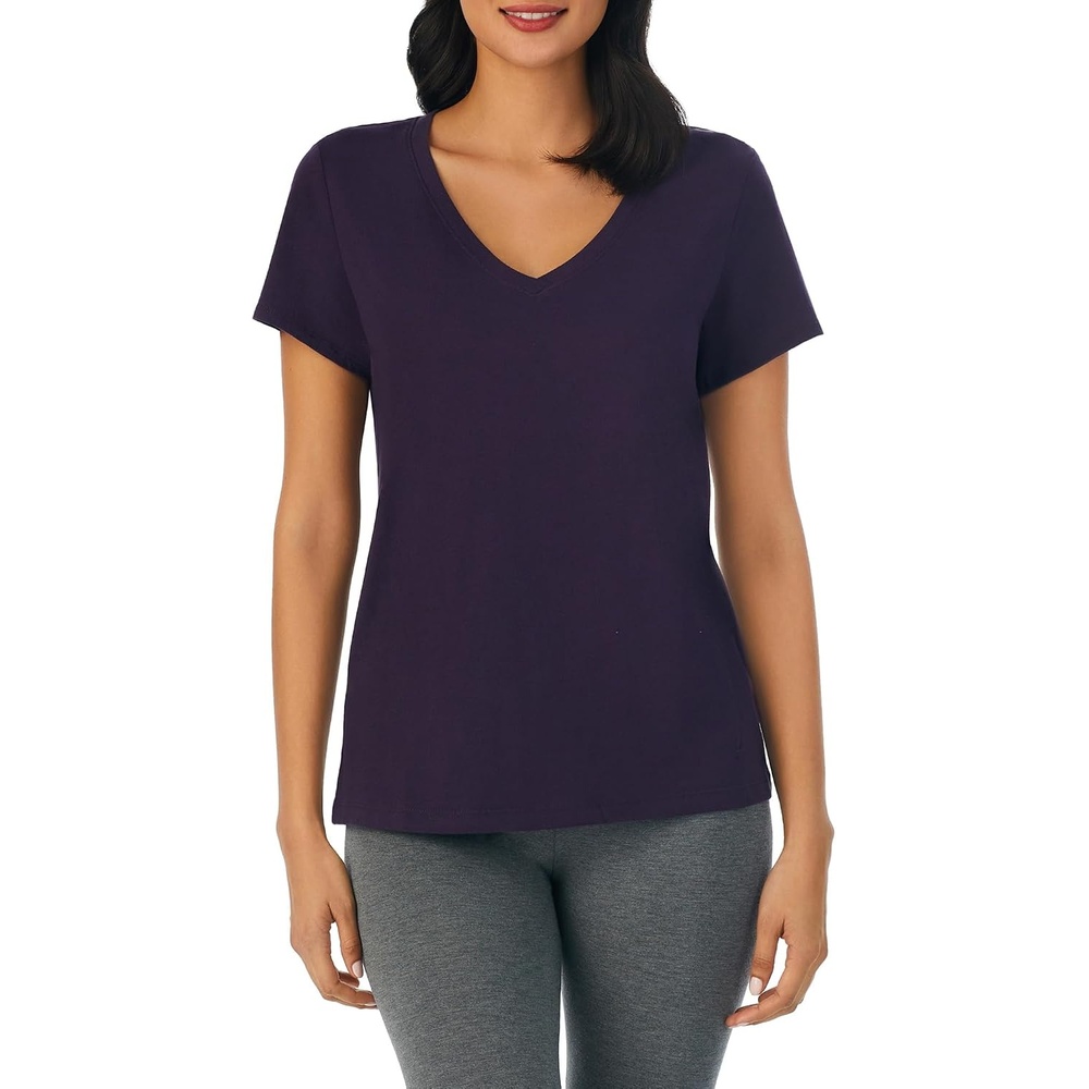 image:imageNautica Womens Sleep Shirt Lightweight Breathable Pajama Top Cotton Knit Jersey VNeck Sleepwear and LoungewearEggplant