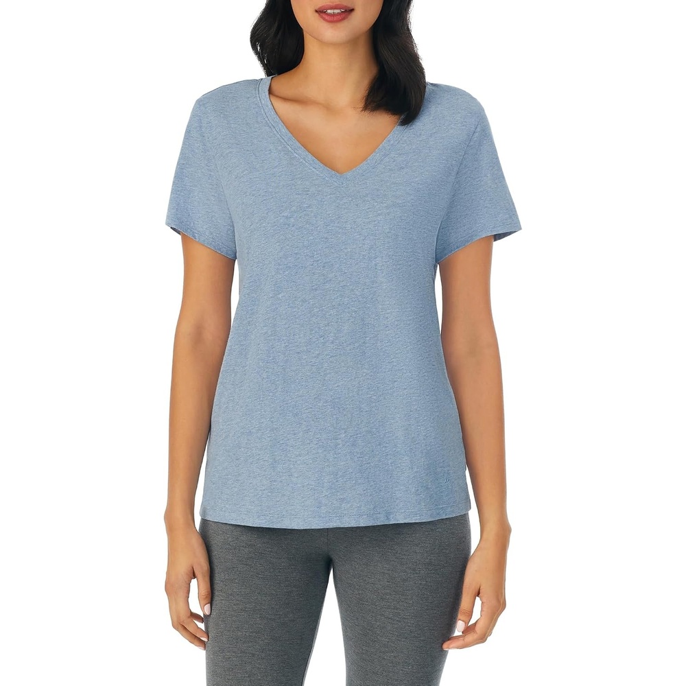 image:imageNautica Womens Sleep Shirt Lightweight Breathable Pajama Top Cotton Knit Jersey VNeck Sleepwear and LoungewearHeather Blue