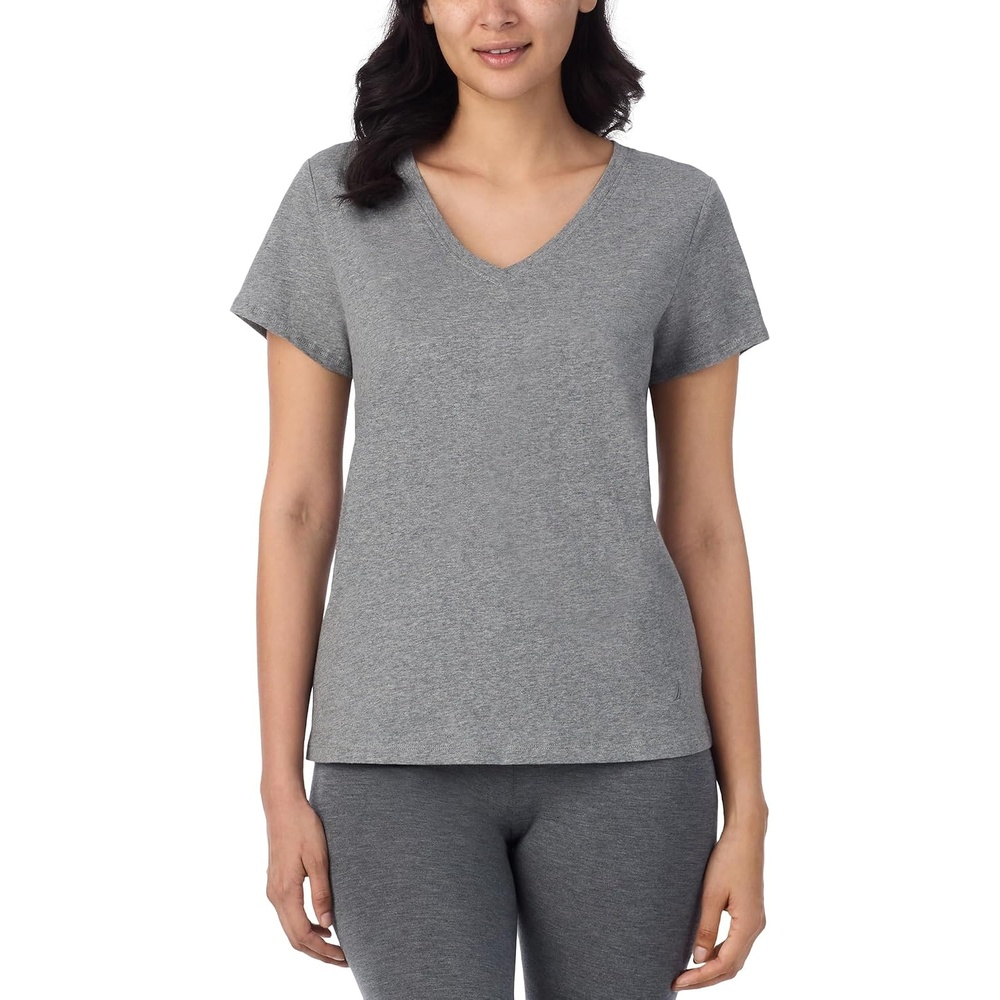 image:imageNautica Womens Sleep Shirt Lightweight Breathable Pajama Top Cotton Knit Jersey VNeck Sleepwear and LoungewearHeather Grey