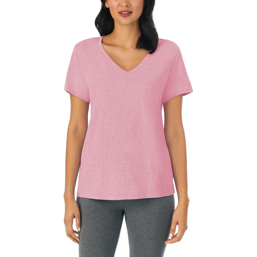 image:imageNautica Womens Sleep Shirt Lightweight Breathable Pajama Top Cotton Knit Jersey VNeck Sleepwear and LoungewearHeather Pink