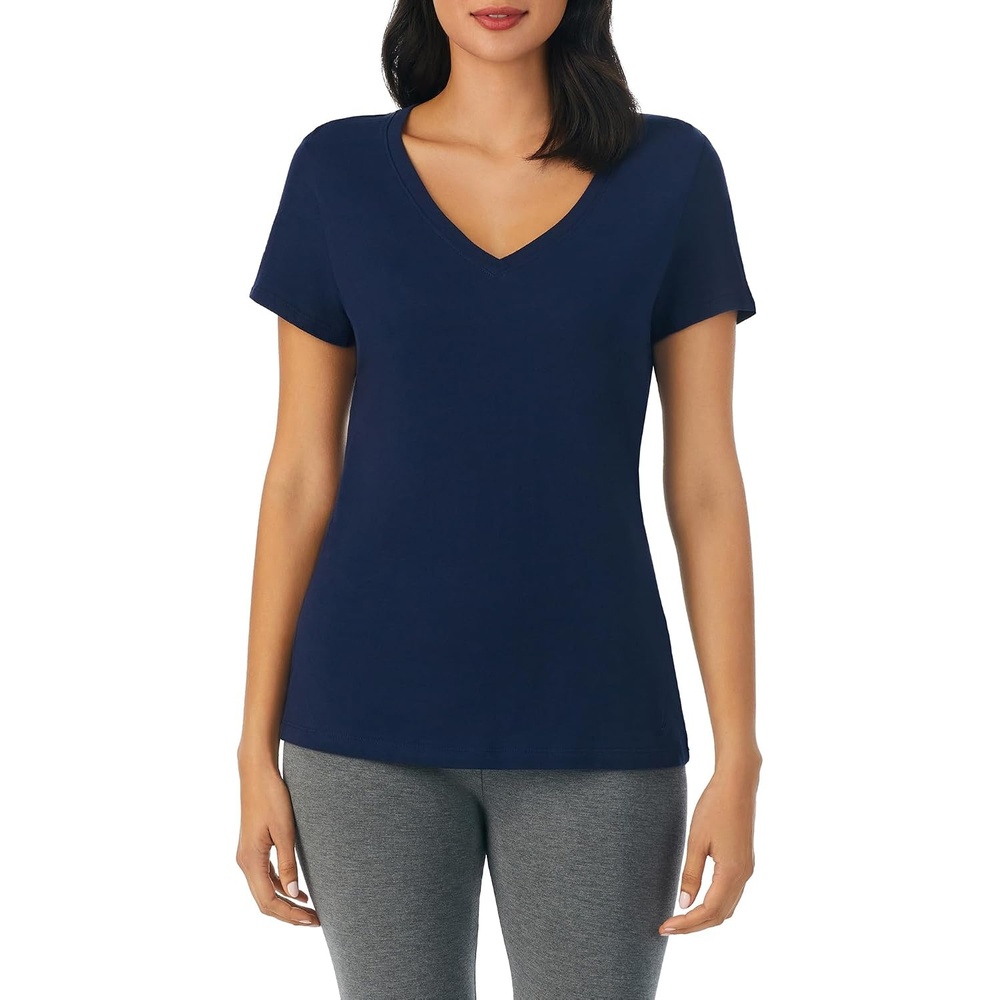 image:imageNautica Womens Sleep Shirt Lightweight Breathable Pajama Top Cotton Knit Jersey VNeck Sleepwear and LoungewearNavy