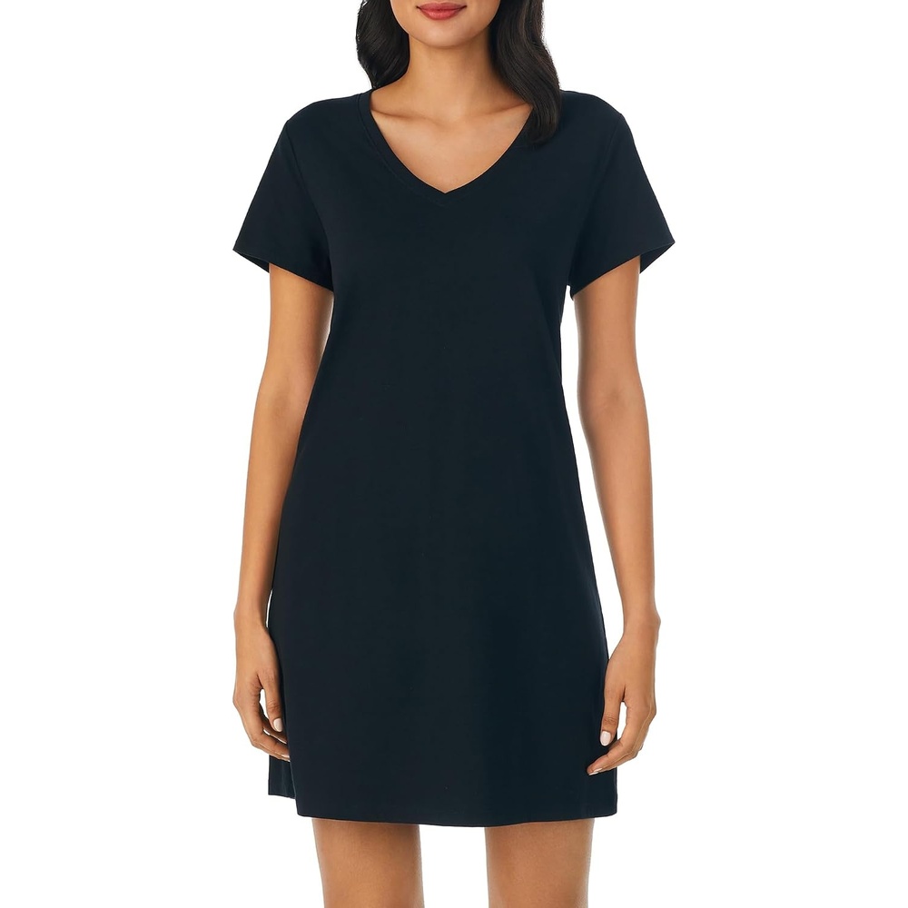 image:imageNautica Womens Sleep Shirt Dress Cotton Knit Jersey VNeck Pajama Top Lightweight amp Breathable Sleepwear LoungewearBlack
