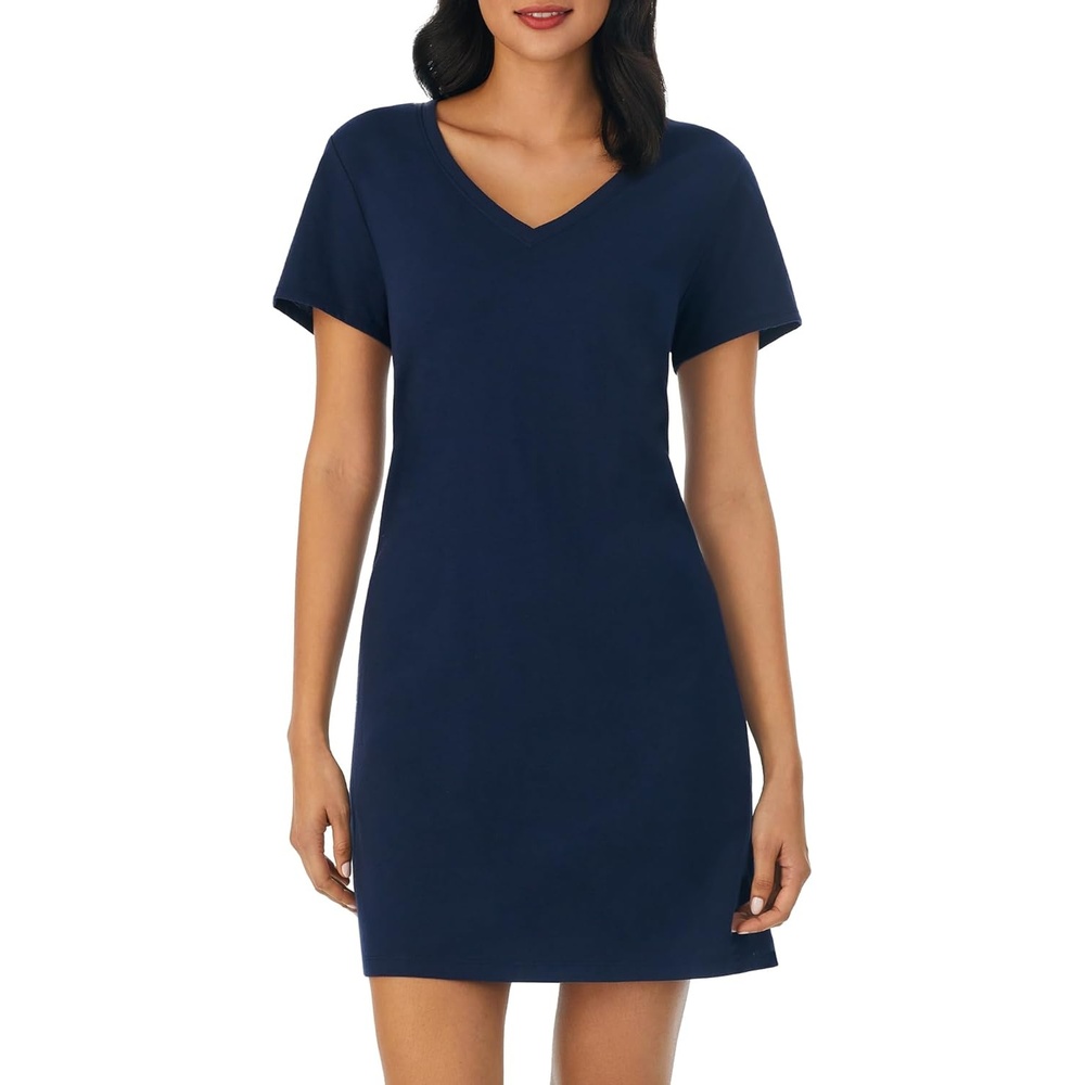 image:imageNautica Womens Sleep Shirt Dress Cotton Knit Jersey VNeck Pajama Top Lightweight amp Breathable Sleepwear LoungewearNavy