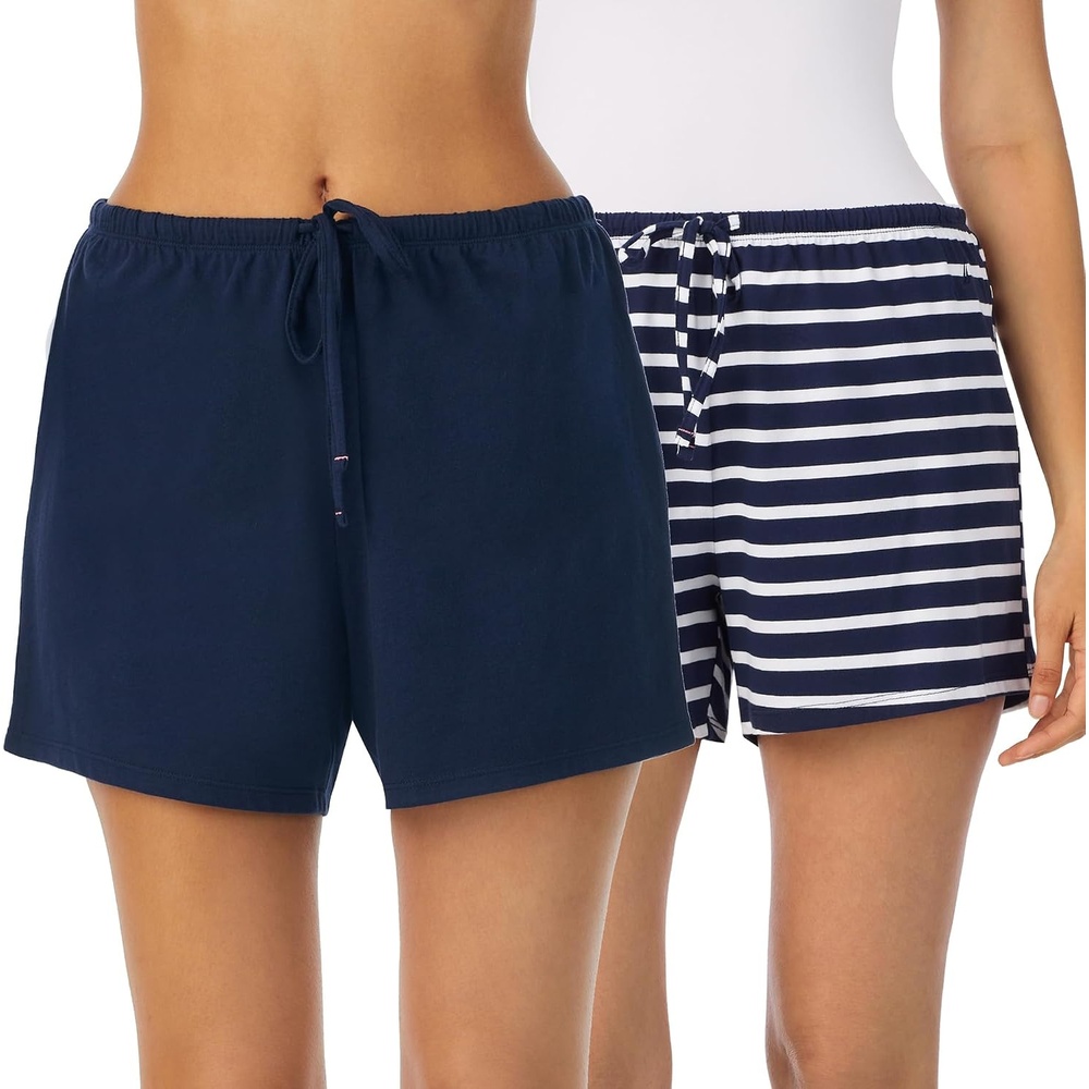 image:imageNautica Womens Sleep Shorts MidThigh Lightweight Breathable Pajama Bottoms Cotton Knit Jersey Sleepwear and Loungewear2 Pack NavyNavy Stripe