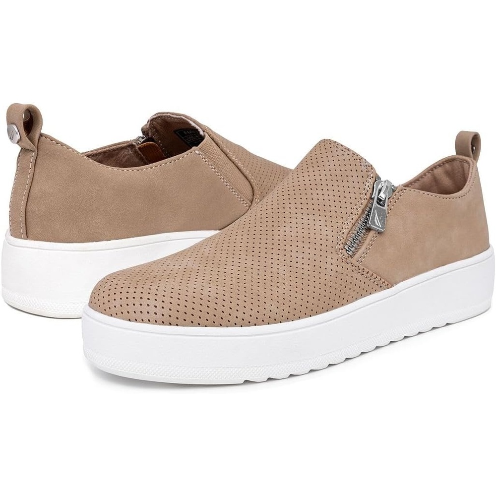 image:imageNautica Womens SlipOn Fashion Sneakers with Side Zipper Comfortable LowTop Walking Shoes for Casual Everyday WearTaupe