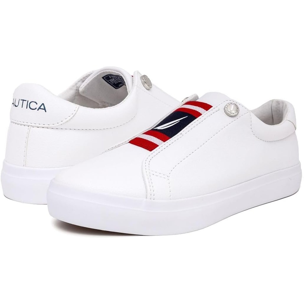 image:imageNautica Womens SlipOn Sneakers  Casual LowTop Walking Shoes  Comfortable NoLace Fashion Tennis StyleNitarared White Blue