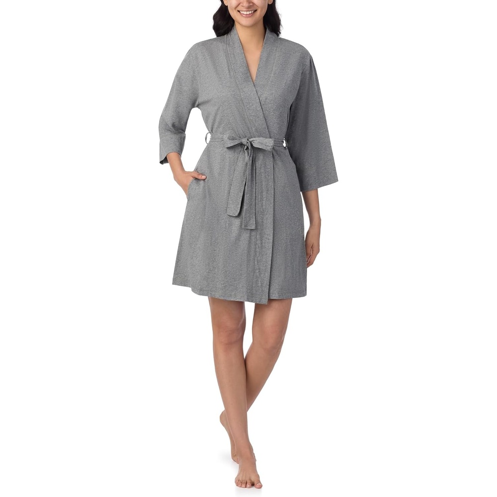 image:imageNautica Womens Soft Robe  Above Knee 34 Length Sleeve Lightweight Robe  Cotton Knit Jersey Sleepwear and LoungewearHeather Grey