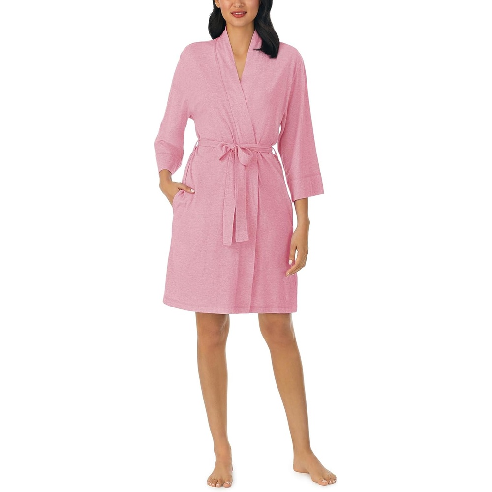 image:imageNautica Womens Soft Robe  Above Knee 34 Length Sleeve Lightweight Robe  Cotton Knit Jersey Sleepwear and LoungewearHeather Pink