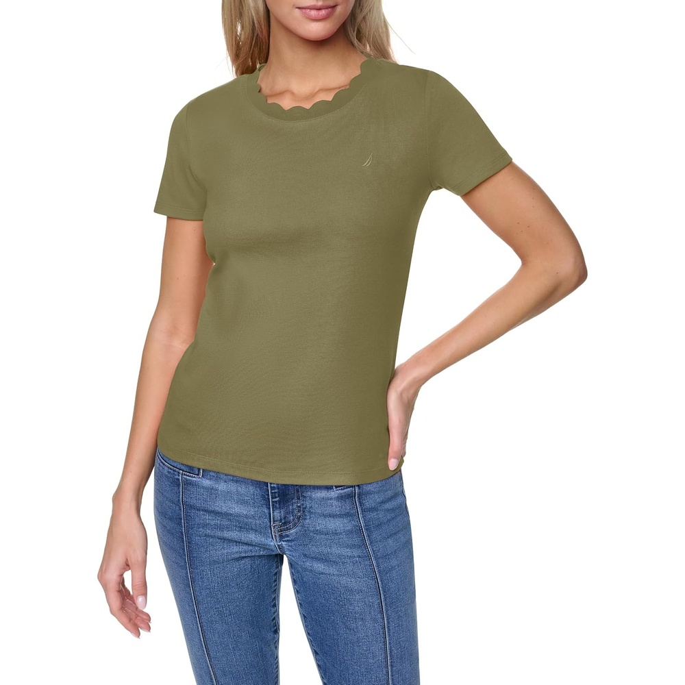 image:imageNautica Womens Solid Short Sleeve Crew Neckline TShirtBurnt Olive