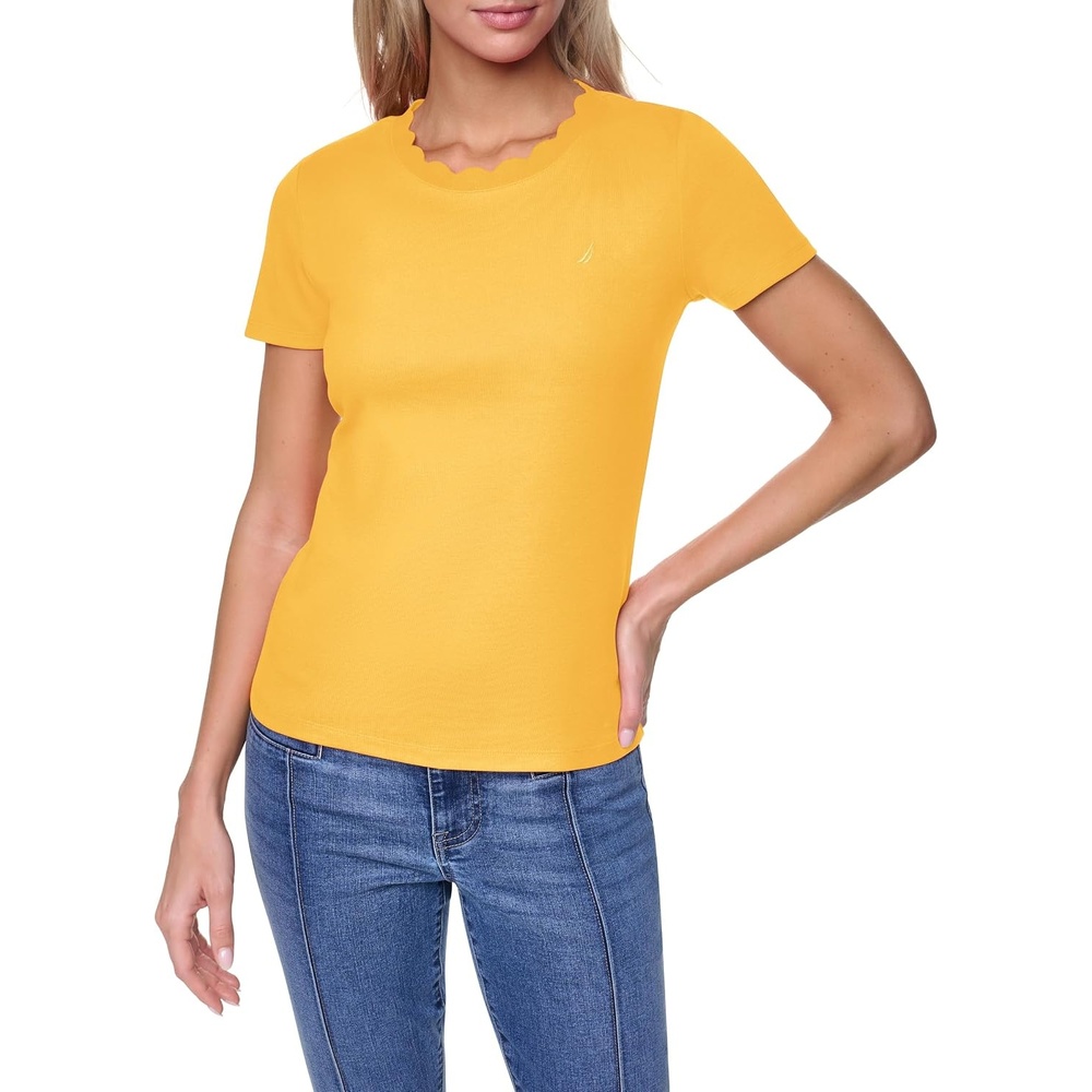 image:imageNautica Womens Solid Short Sleeve Crew Neckline TShirtDeep Maize
