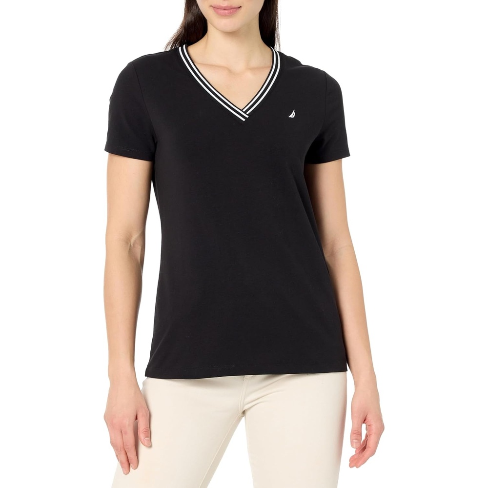 image:imageNautica Womens Solid VNeck Short Sleeve TShirtBlack