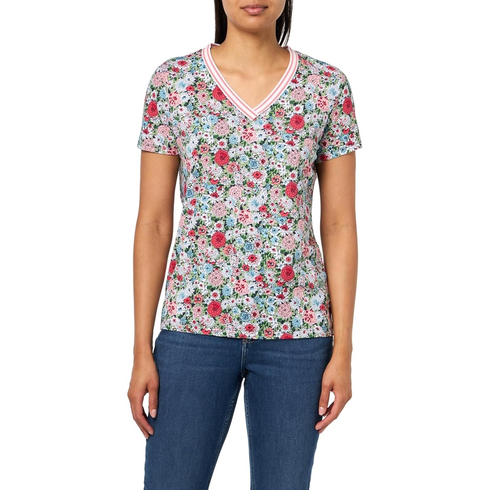 image:imageNautica Womens Solid VNeck Short Sleeve TShirtBloom Multi