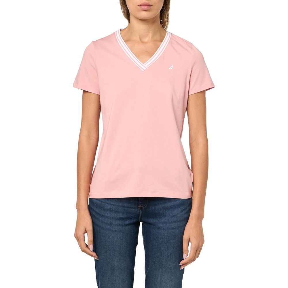 image:imageNautica Womens Solid VNeck Short Sleeve TShirtBridal Rose