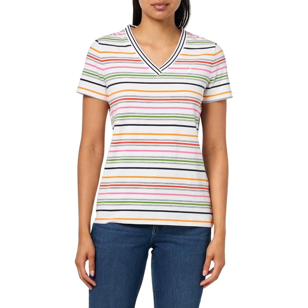 image:imageNautica Womens Solid VNeck Short Sleeve TShirtBright White Multi