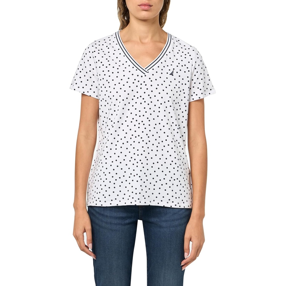 image:imageNautica Womens Solid VNeck Short Sleeve TShirtBright WhiteNight Sky