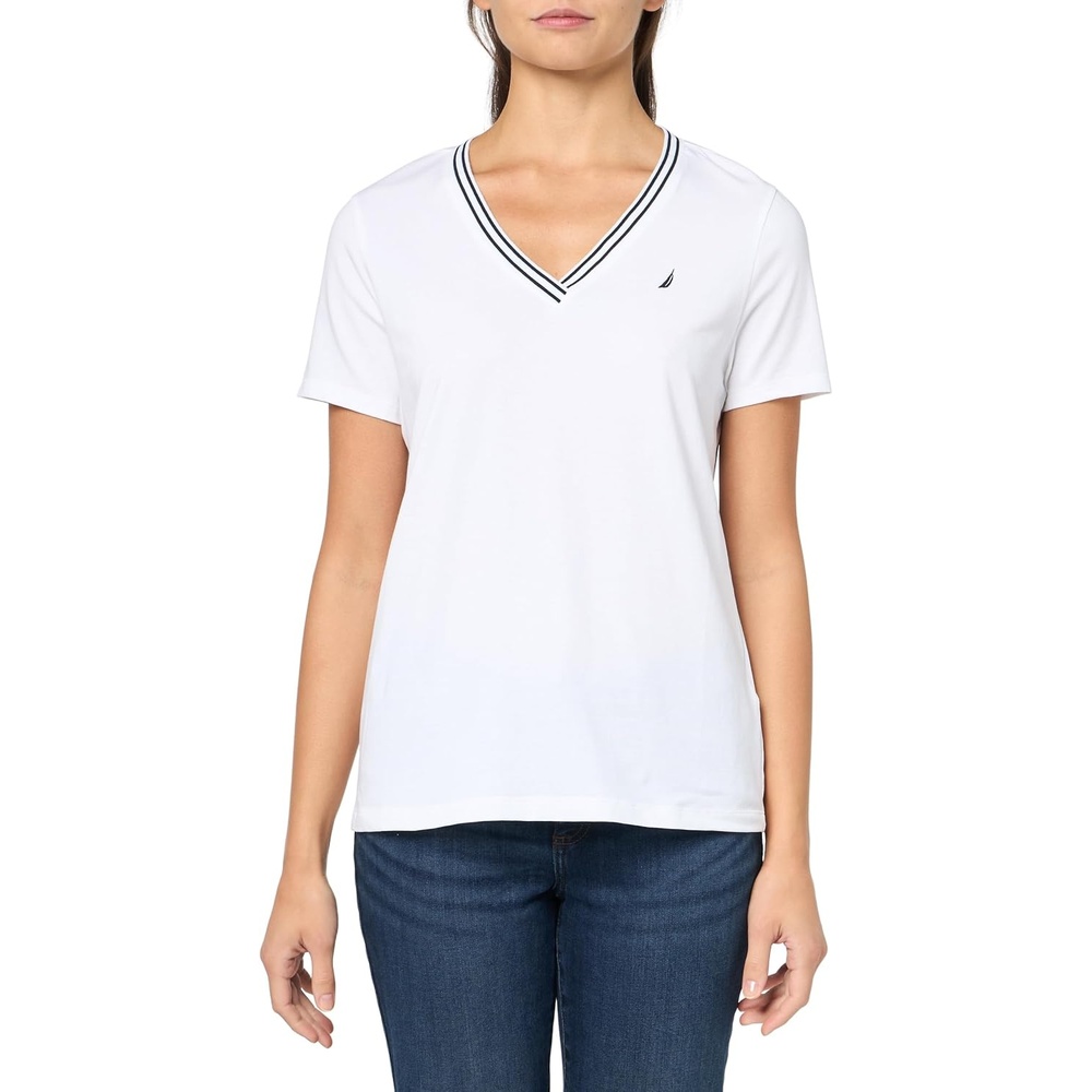 image:imageNautica Womens Solid VNeck Short Sleeve TShirtBright WhiteWhite
