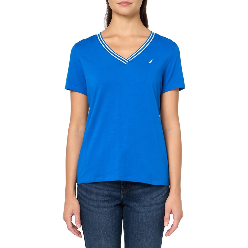 image:imageNautica Womens Solid VNeck Short Sleeve TShirtCerulean