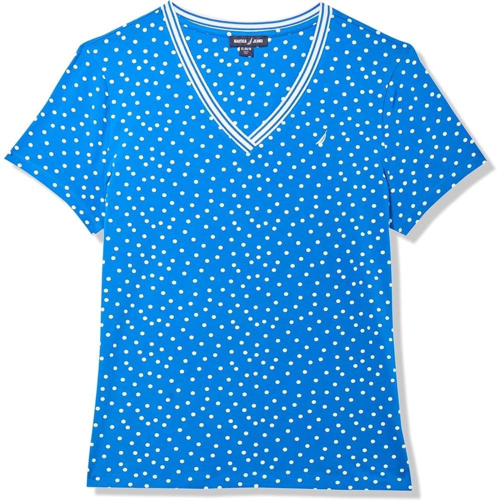 image:imageNautica Womens Solid VNeck Short Sleeve TShirtCeruleanWhite