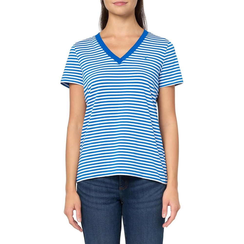 image:imageNautica Womens Solid VNeck Short Sleeve TShirtCeruleanWhiteWhite