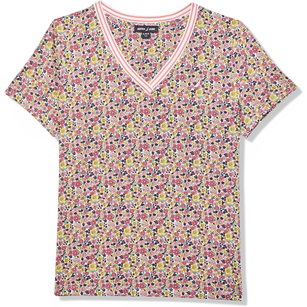 image:imageNautica Womens Solid VNeck Short Sleeve TShirtMango Multi