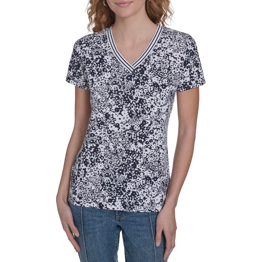 image:imageNautica Womens Solid VNeck Short Sleeve TShirtNight Sky Bright White