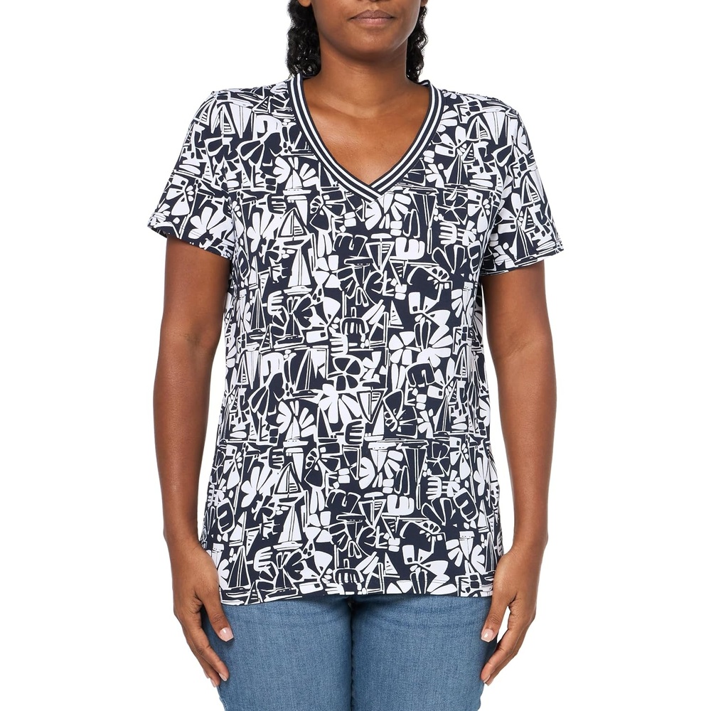 image:imageNautica Womens Solid VNeck Short Sleeve TShirtNight SkyBright White Multi