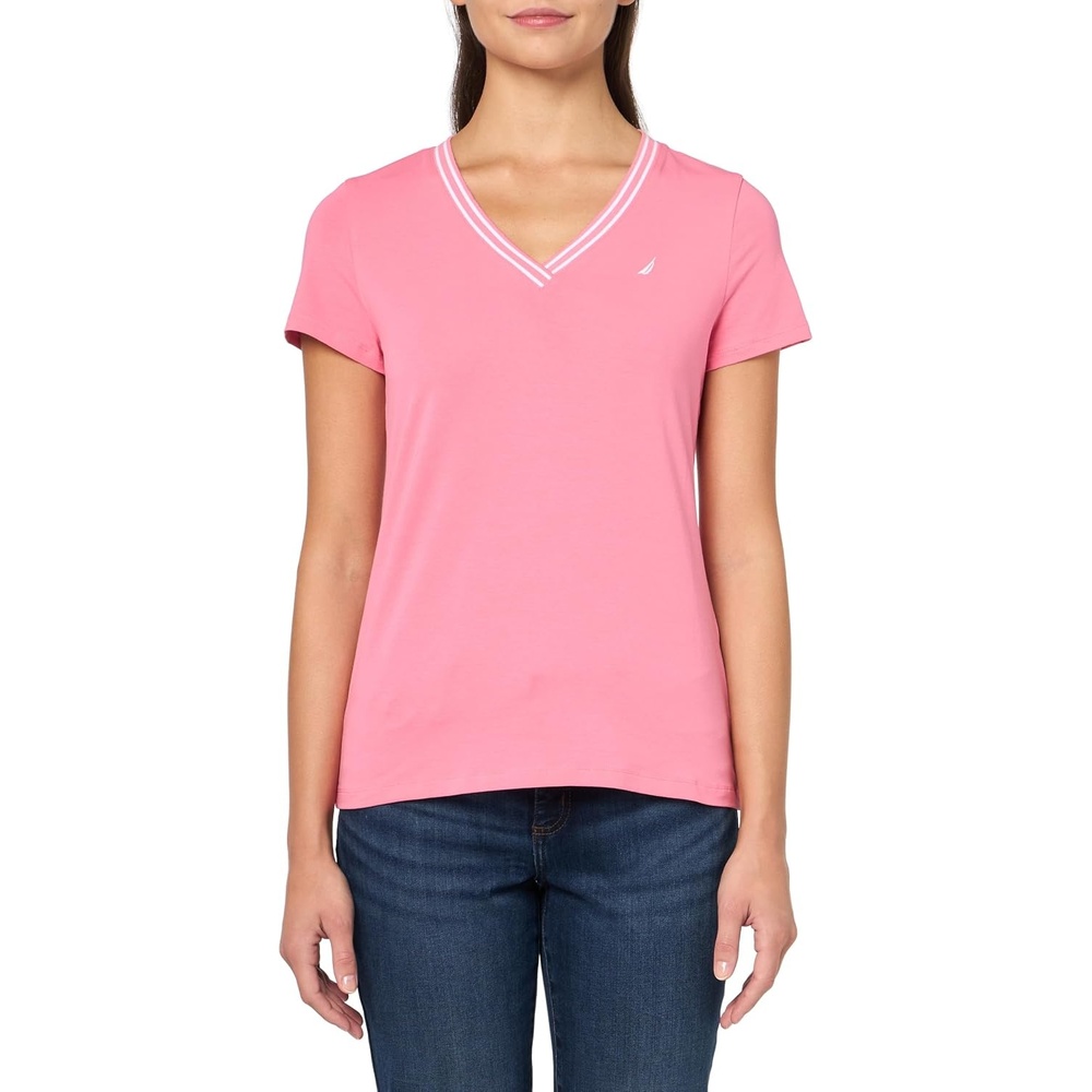 image:imageNautica Womens Solid VNeck Short Sleeve TShirtPeony