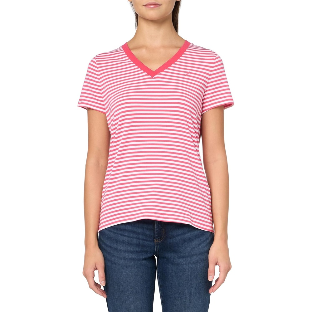 image:imageNautica Womens Solid VNeck Short Sleeve TShirtRosetteBright White